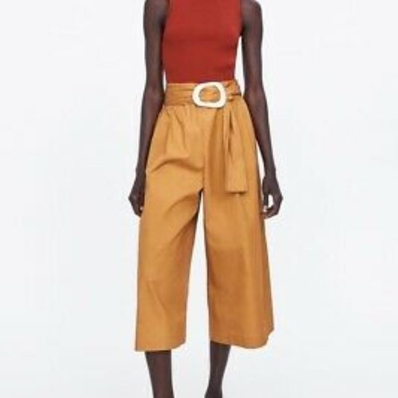 Zara Pants - Zara Belted Poplin Trousers Caramel